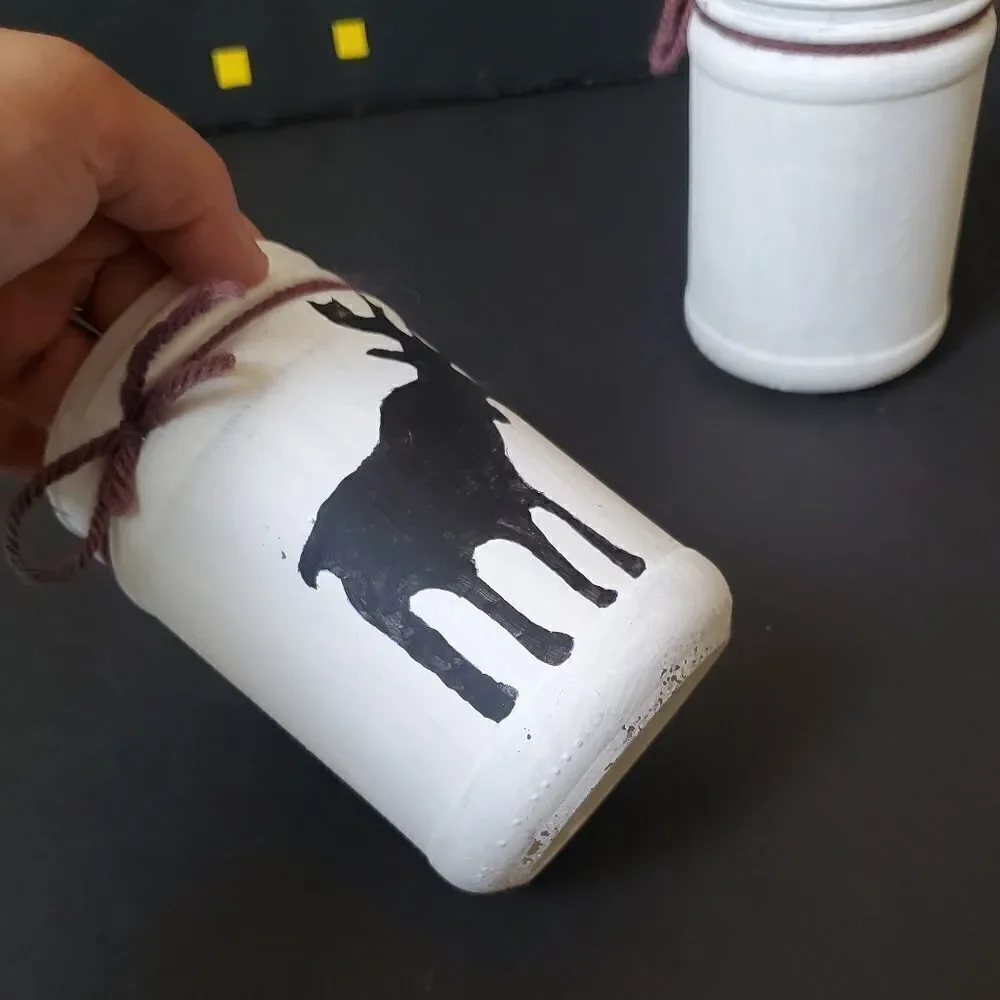 Hand Painted Glass Jars, Black Moose Outline